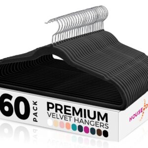 Premium Schwarzer Kleiderbügel - 360° Drehbar und Platzsparend für Anzüge und Schwarze Kleider, 60 Stück, Samt Bügel