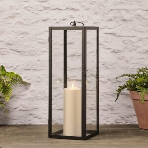 Lights4fun Outdoor Laterne TruGlow® LED Schwarz Metall Timer Fernbedienung