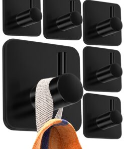 4smile schwarz Badezimmer Handtuchhalter - selbstklebend, Edelstahl, 6er Set, hohe Tragkraft, für Bad - Funktionale Kleb
