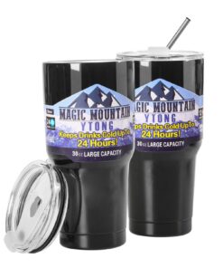2Pcs 30Oz Vakuumisolierte Tasse Schwarz + Deckel + Strohhalme für Heiß/Kalt Trinken auf dem Weg