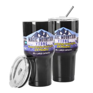2Pcs 30Oz Vakuumisolierte Tasse Schwarz + Deckel + Strohhalme für Heiß/Kalt Trinken auf dem Weg