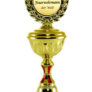 SünGross Pokal 28cm mit Marmorsockel abnehmbarem Deckel für Geschäftspartner mit Wunschtext und Sprüchen