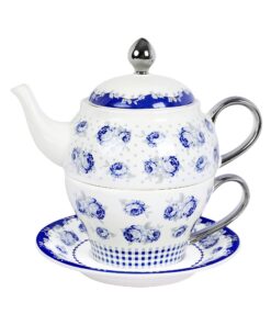 Fanquare Vintage Blaue Blumen Tea for One Set - Porzellan Kaffeetassen mit Kanne für berechnete Kaffeezeremonie | Fanqu