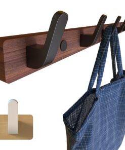 Garderobenleiste Wand 55cm Schwarz Matt mit 6 Haken – Walnuss Holz & Aluminium