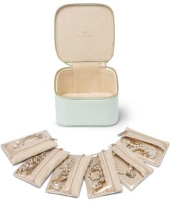 Vlando Vlando Schmuckkästchen, Litschi-Muster, für Reise-Frauen mit 6 Samt-Reißverschlusstaschen, Premium-Schmucketui, B