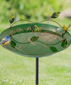 VEWOGIFT Vogeltränke für den Garten mit 106,7 cm Tränkehöhe und 33 cm Pendel, Metall-Vogeltränke mit Pfahl und Blattdeko