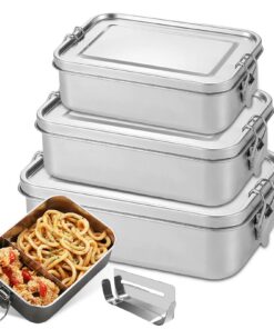 Edelstahl Lunchbox 3er Pack 850ml 1400ml 2400ml Auslaufsicher mit Trennwand Stapelbar