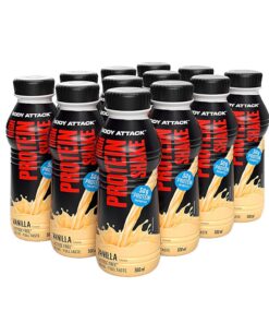 Body Attack High Protein Shake - Vanille - 12 x 500 ml - 50 g Protein - kalorienarmer Protein Shake für Muskelaufbau - F