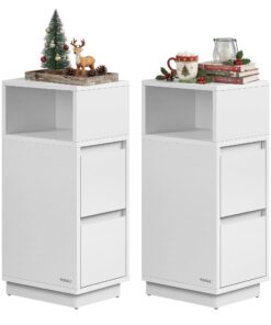 VASAGLE Kailyn Kollektion - Nachttisch 2er Set, weiß, geschliffen, für Schlafzimmer und Wohnzimmer, flexibler Anbau opti