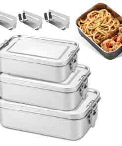3er Set Edelstahl Lunchbox mit Fächern 850ml 1400ml 2400ml - 304er Bento-Boxen für Mahlzeiten