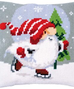 Vervaco Kreuzstich StickpackungenFür AnfängerVorgedruckt Weihnachtsgnom auf Eis DIY Set | Vervaco Kissen Stickerei SetA