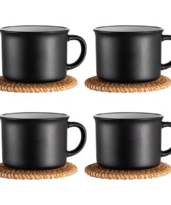 Cappuccino Tassen 4 Set Kaffeeservice Steingut, Vintage Schwarz, Kaffeetassen Set für Haus und Garten, Auswahl mit Unter