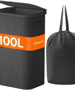 Lifewit 100L Wäschekorb für Schlafzimmer und Bad, faltbar, recycling-kompatibel, 100L Schwarz RCS 100