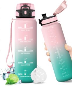 KollyKolla Trinkflasche mit Zeitmarkierung Auslaufsicher 500ml/1L/1.5L Kohlensäure Geeignet