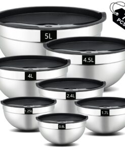 Hunnycook 7-teiliges Rührschüssel Set Edelstahl Spülmaschinenfest 5L |5L 4L |4L 1.7L 1.25L 0.8L