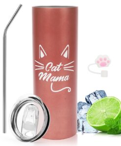 Geschenk für Katzenliebhaber: LOMUG Cat Mom 20Oz Doppelwandiger Tumbler Trinkbecher | Katzennapf mit Strohhalm: LOMUG C