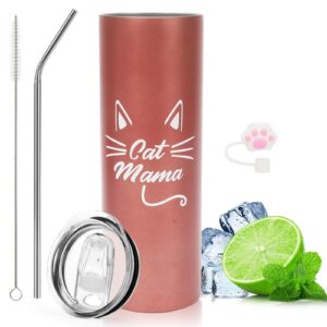 Geschenk für Katzenliebhaber: LOMUG Cat Mom 20Oz Doppelwandiger Tumbler Trinkbecher | Katzennapf mit Strohhalm: LOMUG C
