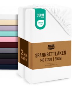 Utopia Bedding Gebürstete Mikrofaser Spannbettel 140x200cm - Weiß - 35 cm Tiefe Tasche OEKO-TEX OEKO-TEX OEKO-TEX