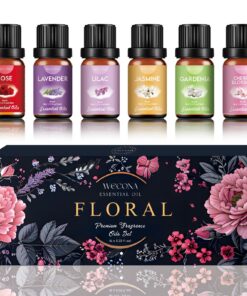 Blumige Ätherische Öle Set – 6x10ml Duftöl für Diffuser & Kerzen, Rosenduft, Lavendel, Jasmin, Flieder, Kirschblüte & Ga