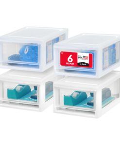 Iris Ohyama MS-D1 weiße Kompakte Stapelschublade 6 Quart 7L 4er-Set
