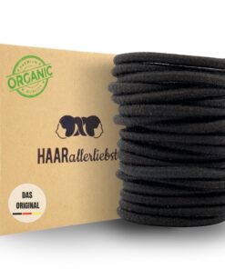 Haarallerliebst Haargummi Damen 20er Set – Naturkautschuk & Bio-Baumwolle – Zopfgummi schwarz für starken Halt – Umweltf