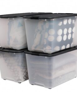 Iris Ohyama BPA-freie Kunststoff-Aufbewahrungsbox für Garagen, 70l, stapelbar, 4er-Set, Schwarz, TBR-70, B68 x T39 x H38