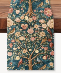 WADORNVintage Baum Blumen Vögeln Tischläufer 33x183cm Für Rustikal Küche Esstisch Saisonale Blumen Und Vögel Dekoration