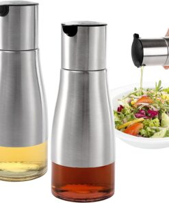 Tebery Silbernes Olivenöl und Essigspender Set für Küche und BBQ | Tebery 300ml Silbernes Olivenöl und Essigspender Set