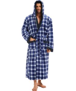 Ccko Männer Bademantel M-4XL, warm und weich, mit Kapuze und Taschen für Badewanne und Dusche