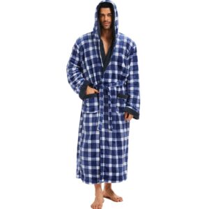 Ccko Männer Bademantel M-4XL, warm und weich, mit Kapuze und Taschen für Badewanne und Dusche