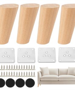 Holz Tischbeine Ersatz 4 Stück Konisch 10 cm Möbelfüße mit Montageplatten für Sofabett Schrank Stuhl Tisch (4, Schräg-10