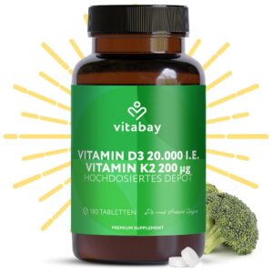 Vitabay Vitamin D3 K2 Hochdosiert - Immunsystemstark und knochenkräftig - 180 vegane Tabletten ohne Zusätze - Supports I