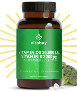 Vitabay Vitamin D3 K2 Hochdosiert - Immunsystemstark und knochenkräftig - 180 vegane Tabletten ohne Zusätze - Supports I