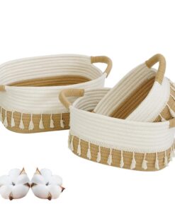 Danpinera 3er Aufbewahrungskörbe Set – Baumwollseil Körbe, Boho Quasten Deko, für Wohnzimmer, Schlafzimmer, Kinderzimmer