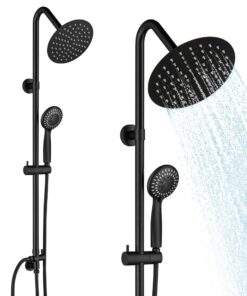 Duschset Schwarz ohne Armatur 2 in 1 mit Regendusche und 5 Strahlarten ideal zum Nachrüsten komplett mit Montageset