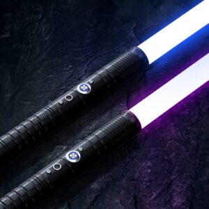 Kotsy Lichtschwert Doppel Klinge RGB 7 Farben veränderbar mit Sound für Kinder Geschenk (2pcs-schwarz)