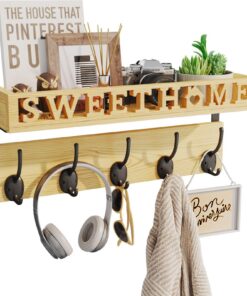 SWTYMIKI Wandgarderobe Natur mit 5 Metallhaken für Sweet Home Dekoration im Wohnzimmer und Schlafzimmer - Kleiderhaken u