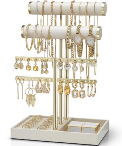 Vlando Glitzernder Armbandhalter für Schmuck 4 Etagen Gold Beige | Vlando Goldfarbiger Schmuck Ständer 4 Etagen Armband