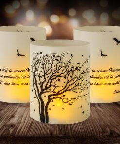 12 Windlicht Tischdeko Beerdigung: Trauerkerzen mit Spruch Schwarz-Weiß für Teelichter oder Kerzen