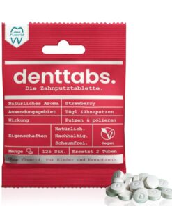 Denttabs Zahnputztabletten Erdbeergeschmack Fluoridfrei Plastikfrei 125 Stk für Kinder Vegan