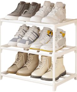 NIAWECAN Schuhregal Schmal für Flure mit 3 Ebenen und Einfacher Montage, Schuhschrank Weiß, metallschlagige Ablage Klein
