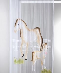 KAMACA Kinderzimmer Gardine Voile Pferde Muster 245x140cm transparent Fertiggardine mit verdeckten Schlaufen