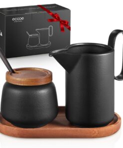 Ecoeoe Milchkännchen Schwarz Keramik mit Zuckerdose und Metalllöffel Set