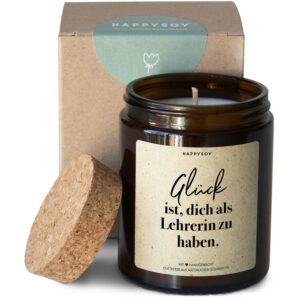 Geschenk Lehrerin Danke sagen Duftkerze im Glas Soja-Duft persönlich handgemacht kein Plaste inkl. Korkdeckel
