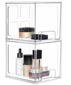 Transparenter Stapelbarer Acryl Kosmetik-Organizer mit Schubladen - Zwei Hohe Boxen für Badezimmer & Schlafzimmer