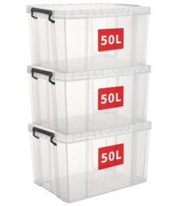 Cetomo klarer Plastikspeicherkasten, dauerhafter Deckel und sichere Verriegelung, für Haushaltsorganisation, 50 x 3 x 3P