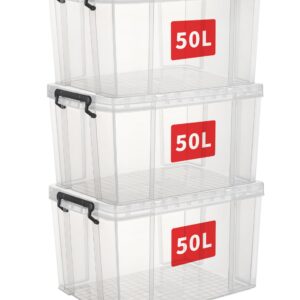 Cetomo klarer Plastikspeicherkasten, dauerhafter Deckel und sichere Verriegelung, für Haushaltsorganisation, 50 x 3 x 3P