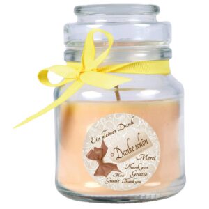 HS Candle Dankes-Duftkerze im Bonbonglas - Vanille Duft, 120g Brenndauer 30 Stunden - Glas Kerze
