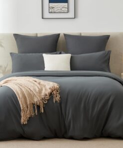 WAVVE Bettwäsche 240x260 3-teilig Anthrazit - Bettbezug und Kissenbezüge, weich und Bügelfrei, Grau OEKO-TEX STANDARD 10