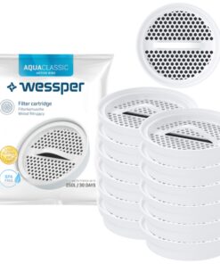 Wessper Wasserfilter für Brita Classic Karaffen, 12 Stück, Ncht Gwebte Aktivkohle, 58 mm x 15 mm, Mikropartikel filtern